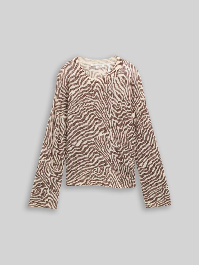 Relaxed-fit knitted jumper with zebra print by Denim Female, brown beige zebra print