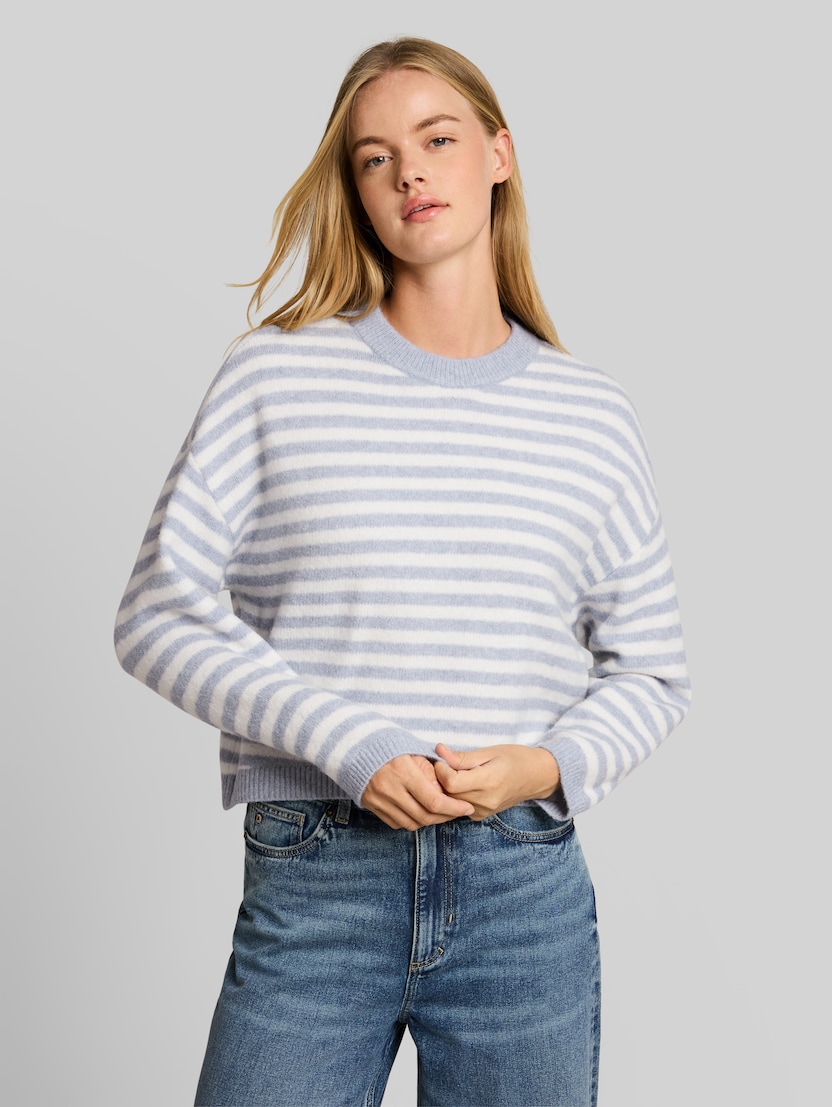 Gezellige gebreide trui met streepmotief door Denim Female, mid blue white stripe