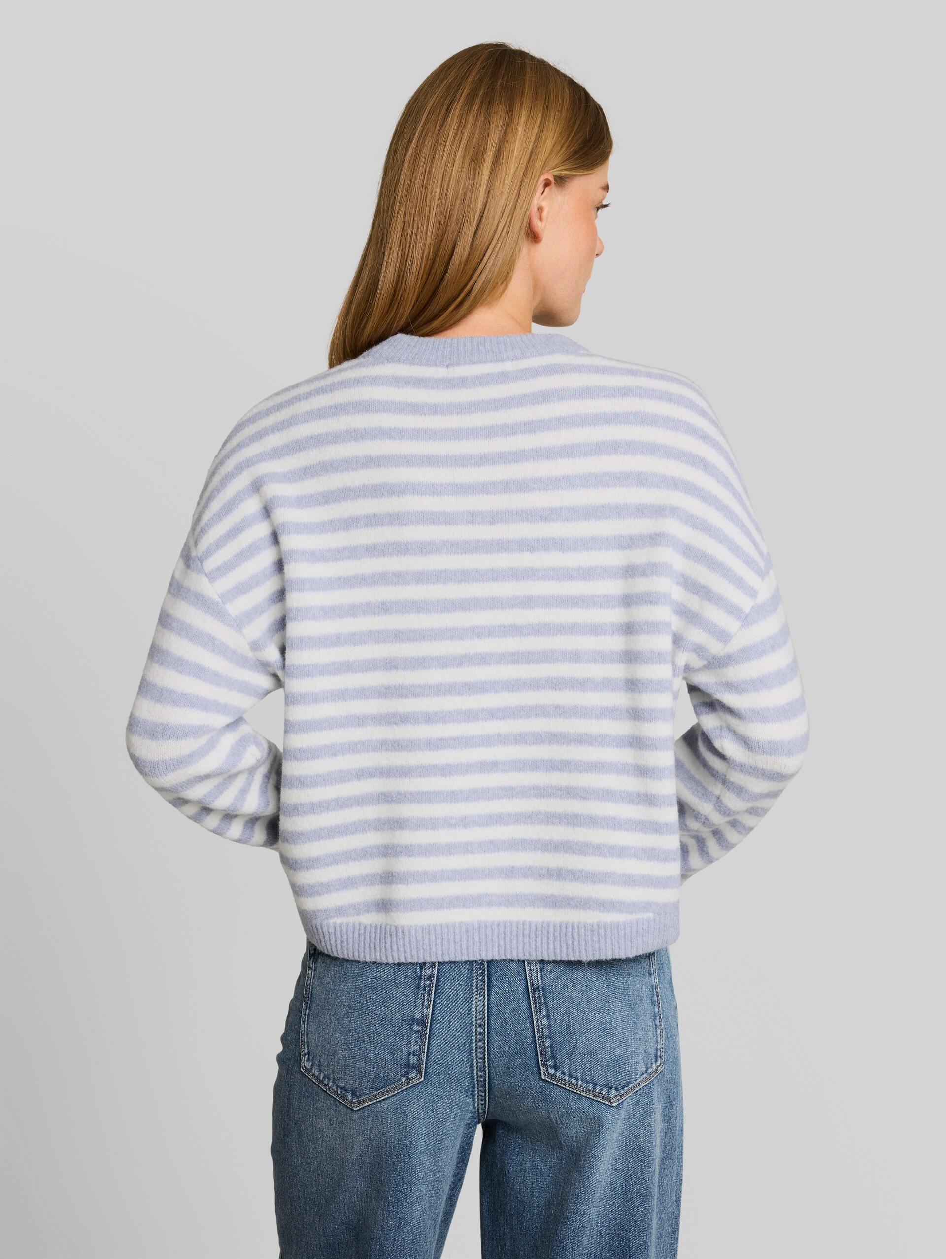 Pull rayé à col montant - mid blue white stripe