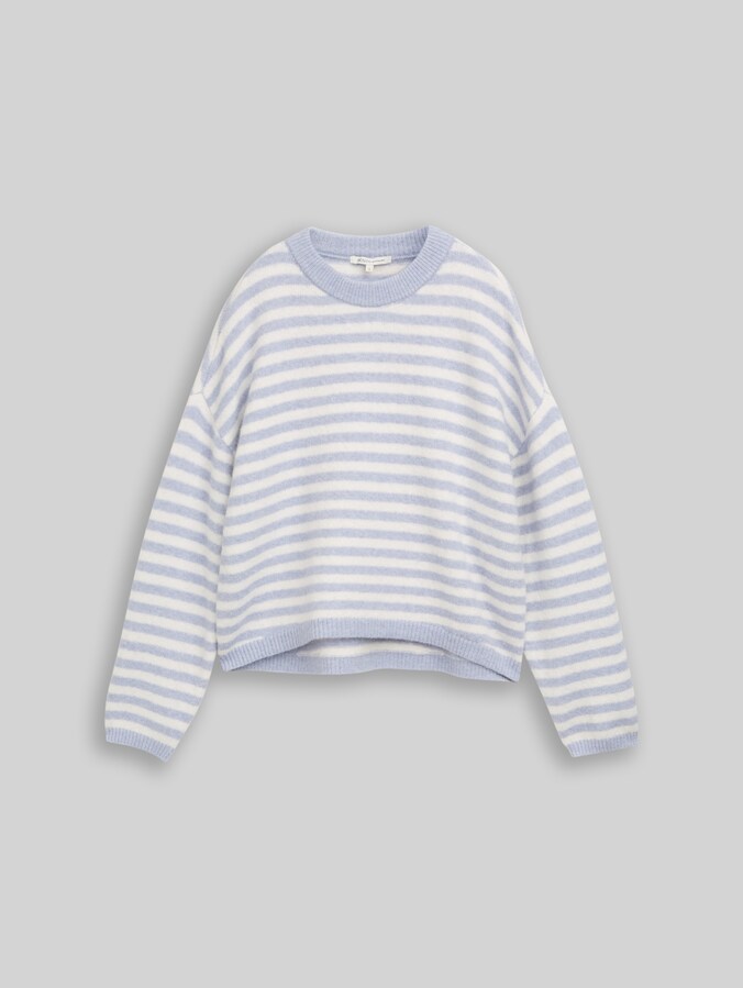 Pull en maille douillet à rayures par Denim Female, mid blue white stripe