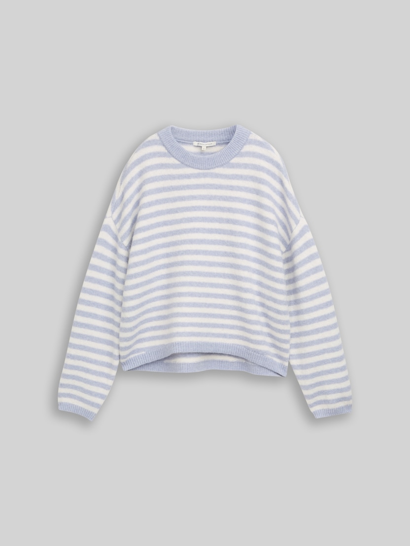 Gezellige gebreide trui met streepmotief door Denim Female, mid blue white stripe