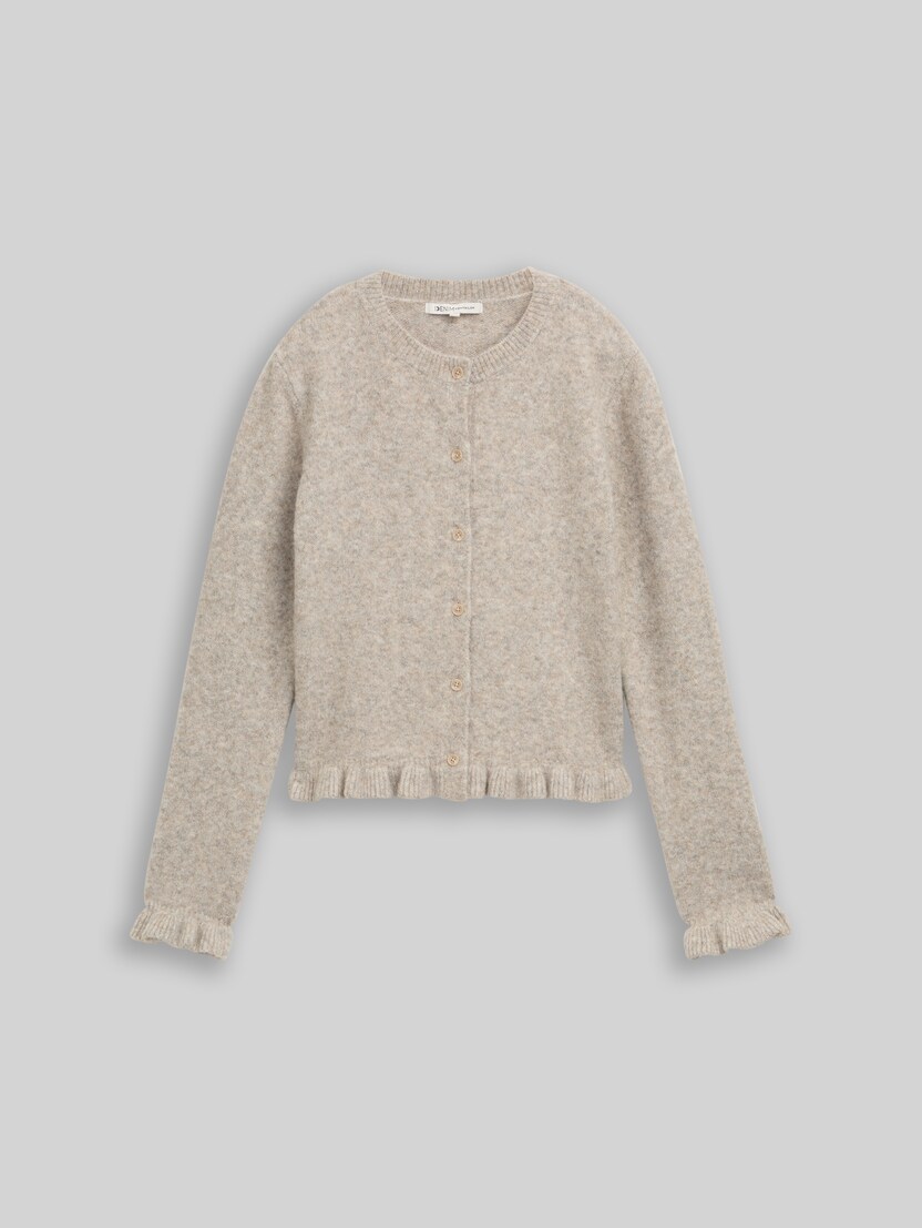 Cosy cardigan with ruffles by Denim Female, mink beige melange