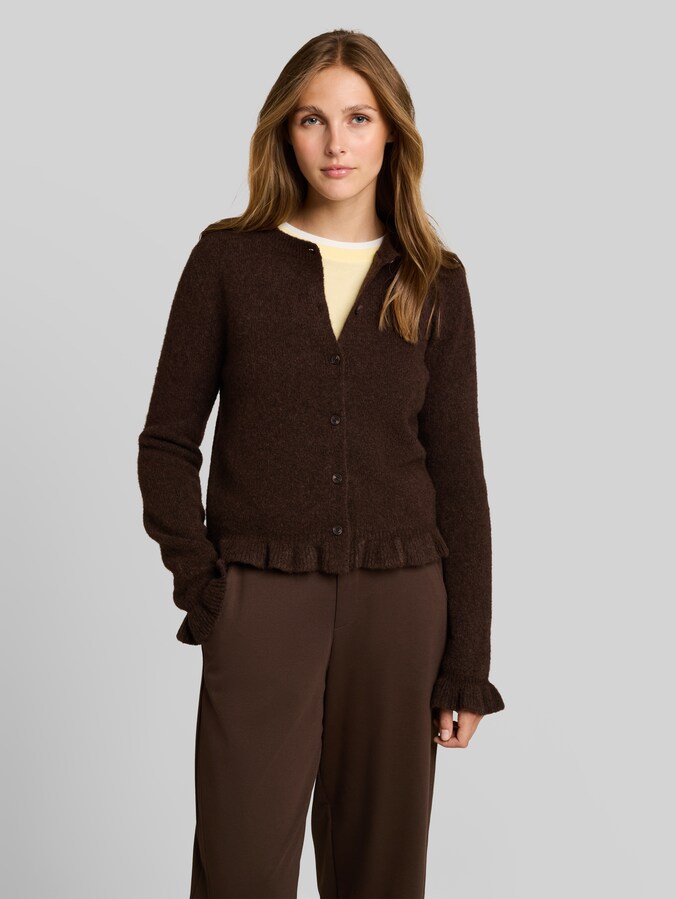 Cosy Cardigan mit Rüschen von Denim Female, cool dark brown melange
