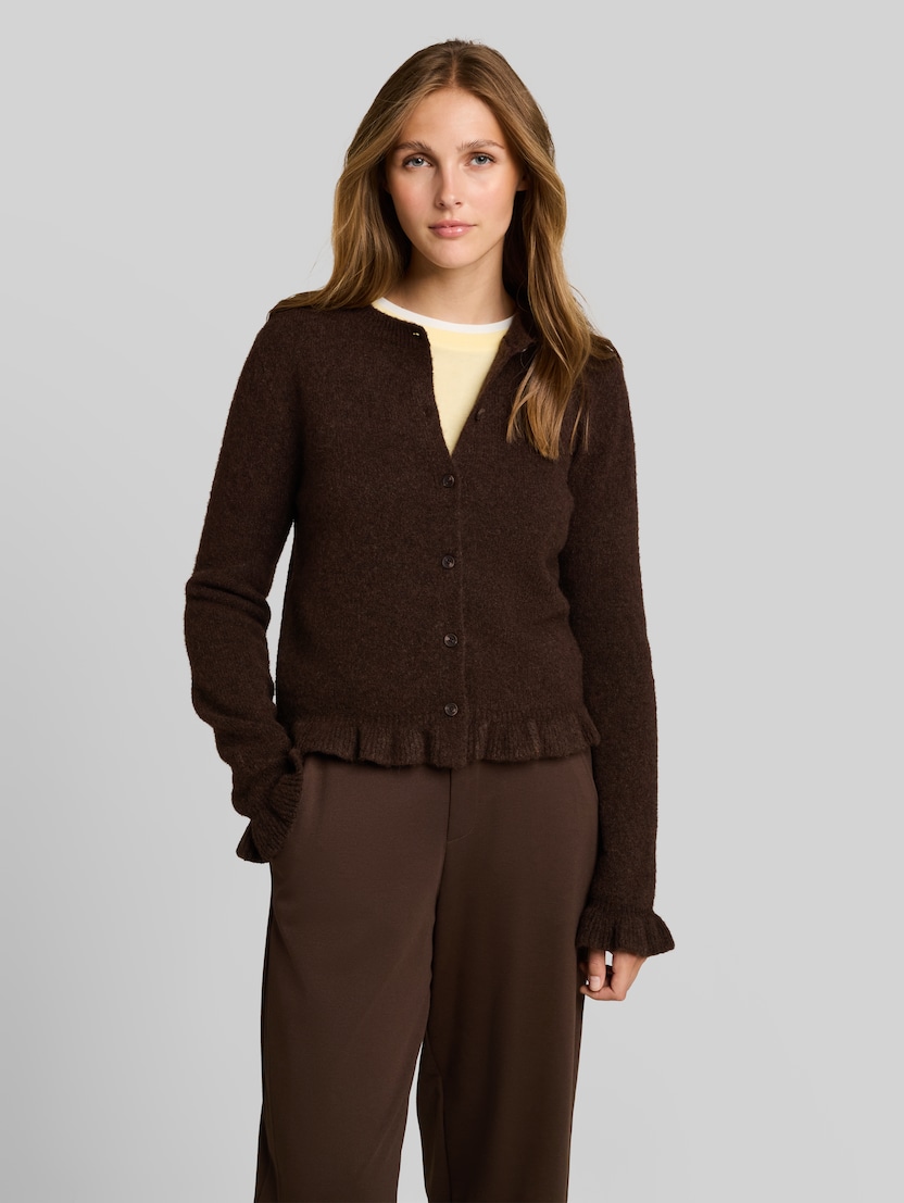 Cosy Cardigan mit Rüschen von Denim Female, cool dark brown melange