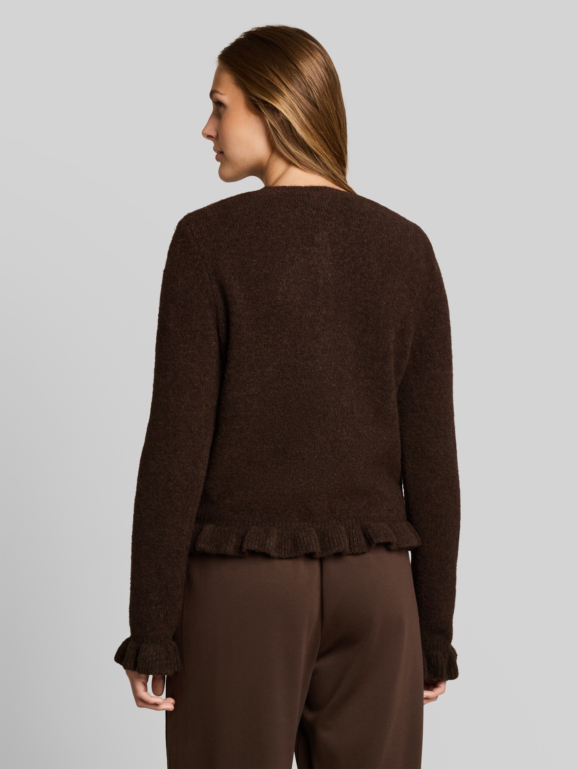 Cardigan douillet à volants - cool dark brown melange