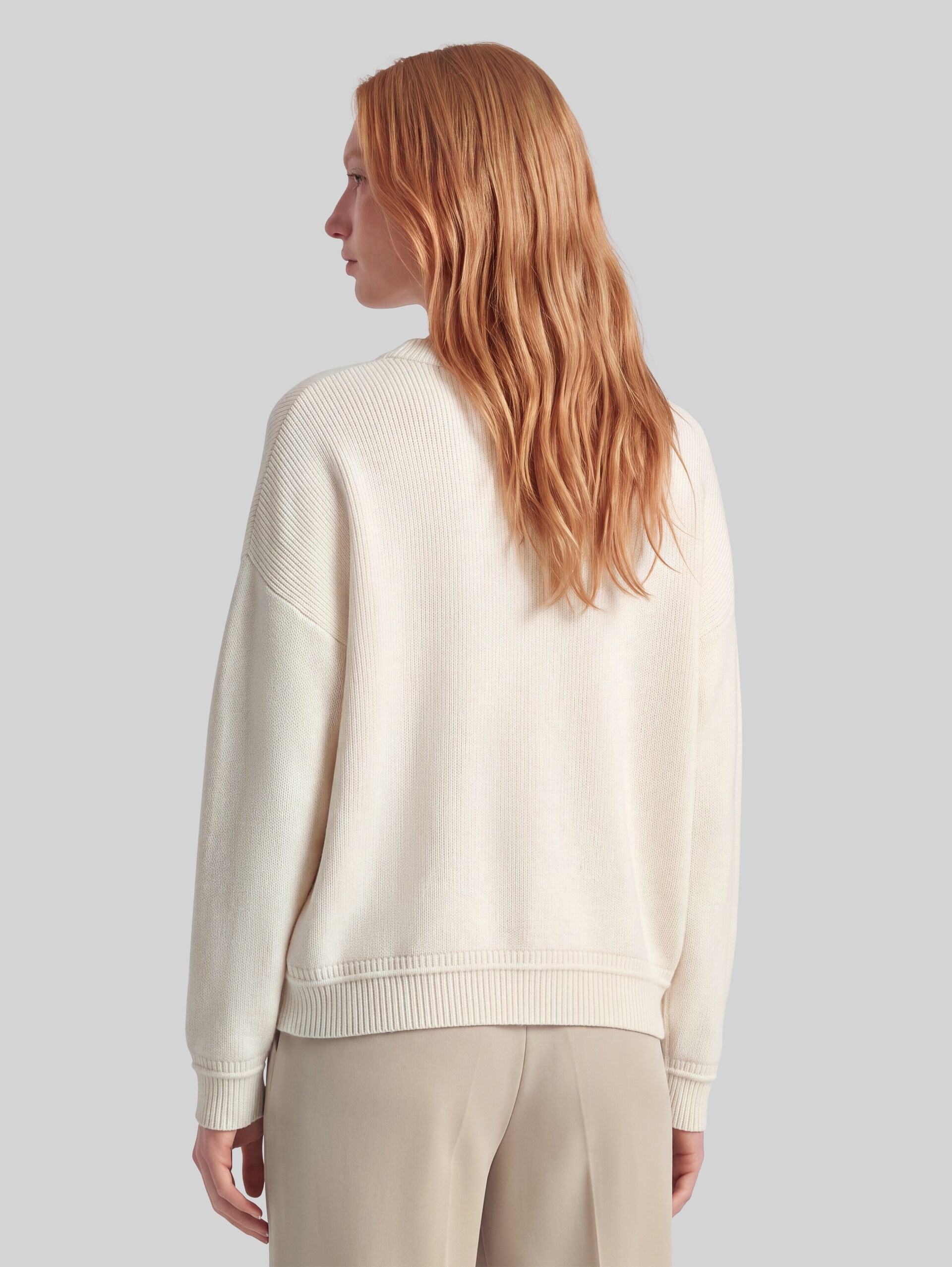 Oversize Strickpullover mit Rundhalsausschnitt - Gardenia White
