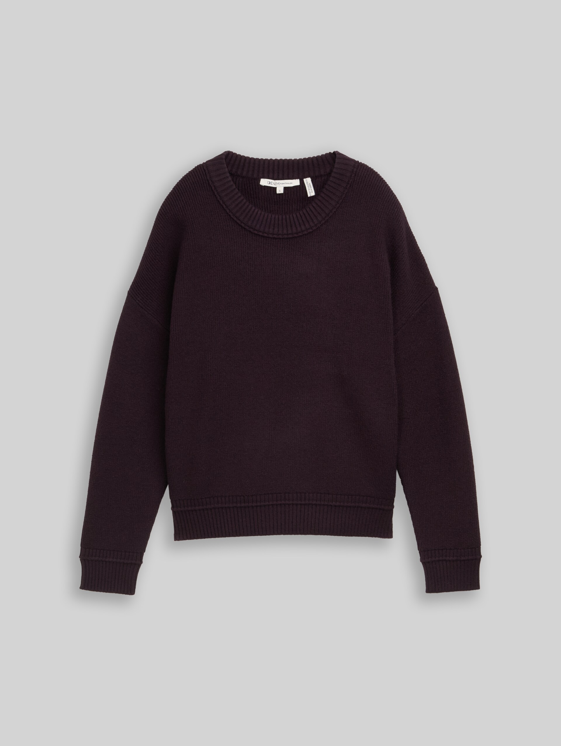 Oversize Strickpullover mit Rundhalsausschnitt - dark plum