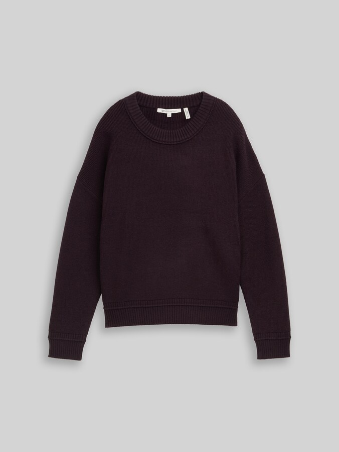Pull en maille oversize à col rond par Denim Female, dark plum