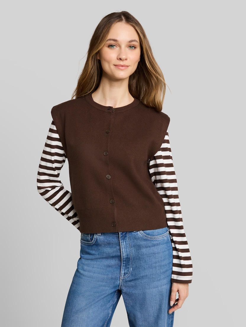 Relaxed Fit Strickweste mit Knopfleiste von Denim Female, cool dark brown melange