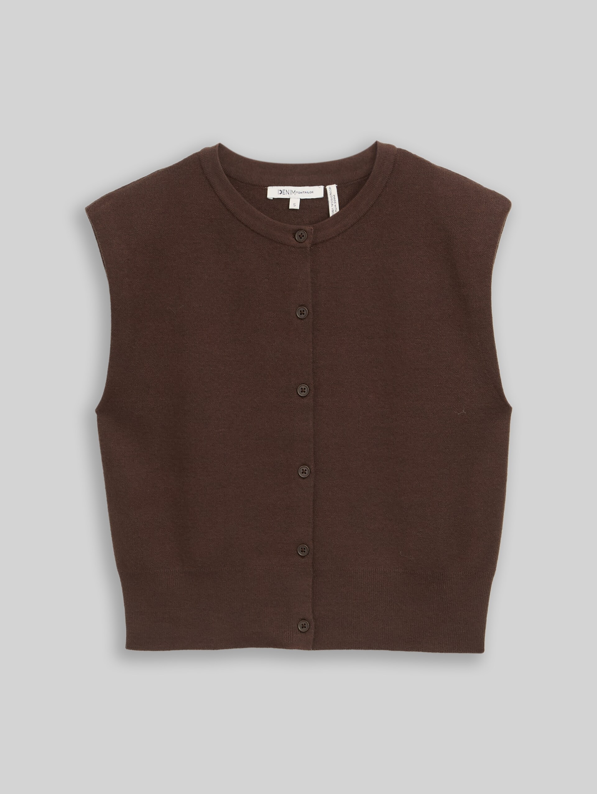 Gebreid vest met relaxte pasvorm en knoopsluiting - cool dark brown melange
