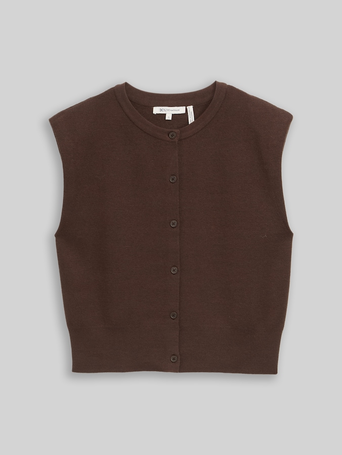 Gebreid vest met relaxte pasvorm en knoopsluiting door Denim Female, cool dark brown melange