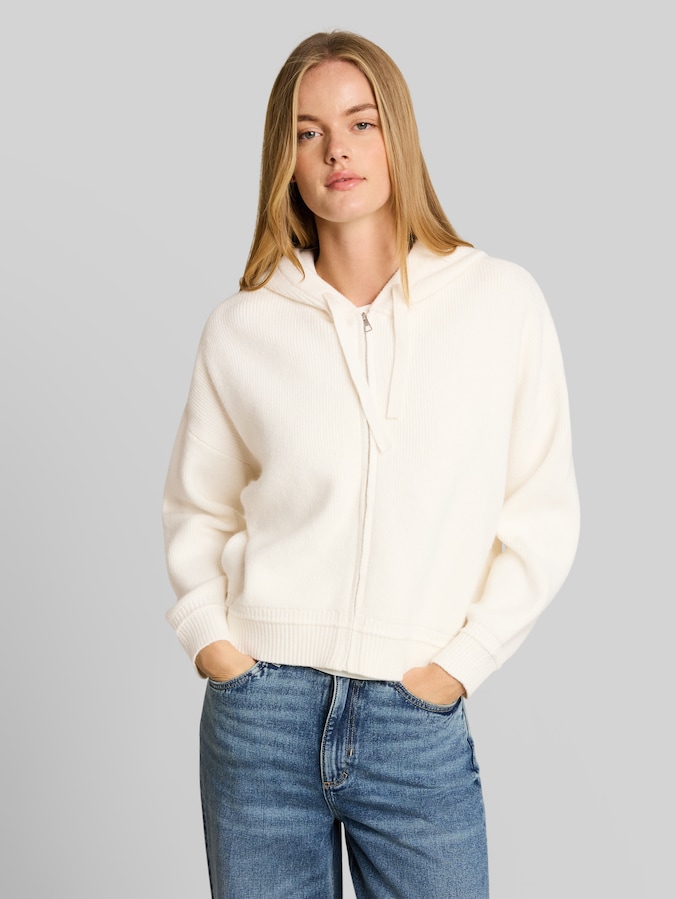 Oversize Cardigan mit Kapuze von Denim Female, Gardenia White