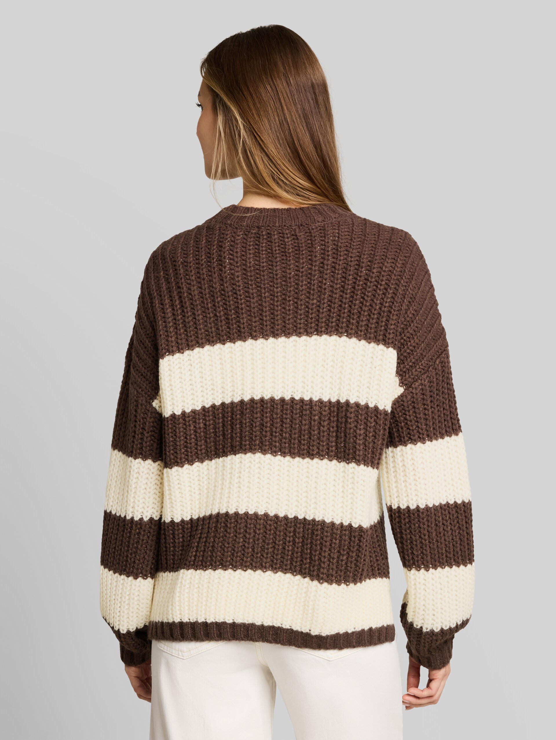 Pull en maille coupe décontractée à rayures - big brown white stripe