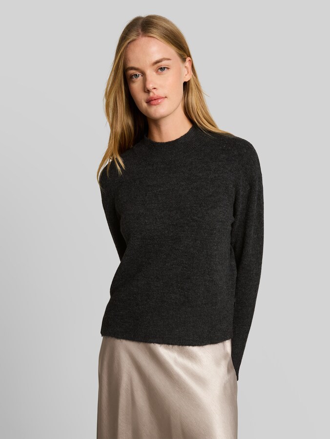 Gezellige gebreide trui met opstaande kraag door Denim Female, Shale Grey Melange