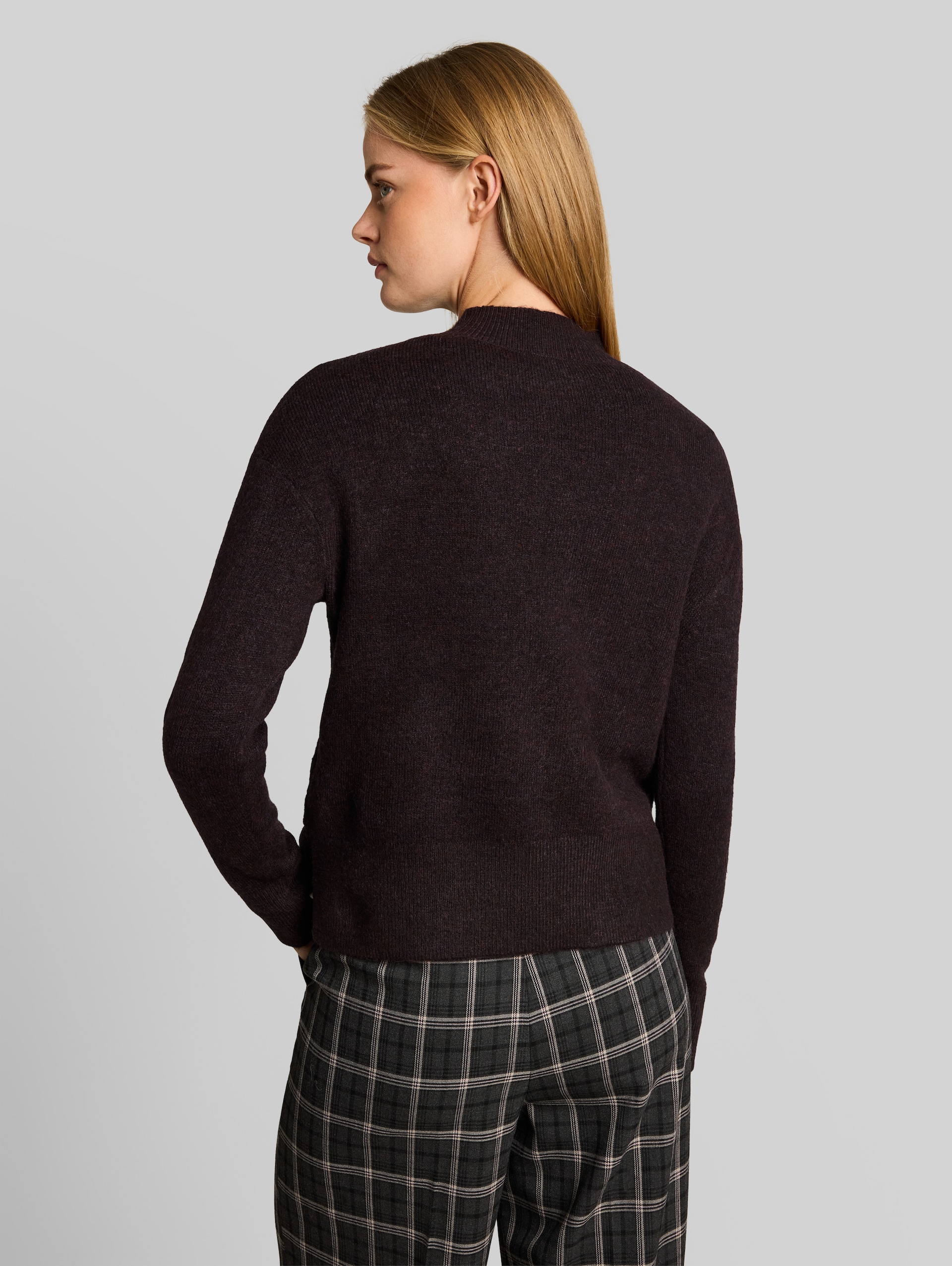 Cosy Strickpullover mit Stehkragen - dark plum melange