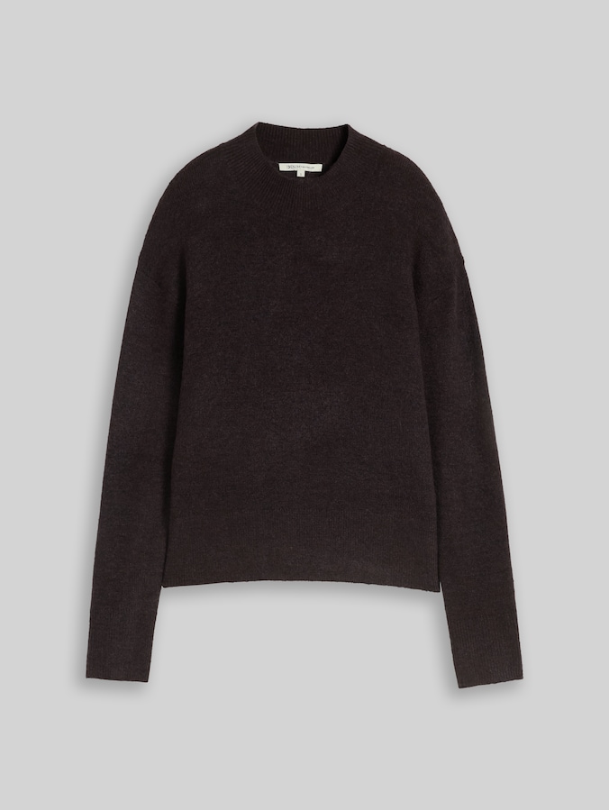 Cosy Strickpullover mit Stehkragen von Denim Female, dark plum melange