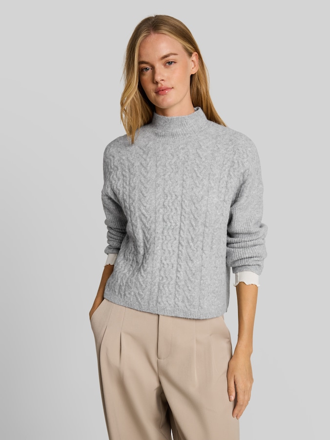 Gebreide trui met boxy pasvorm en wol door Denim Female, Light Soft Grey Melange