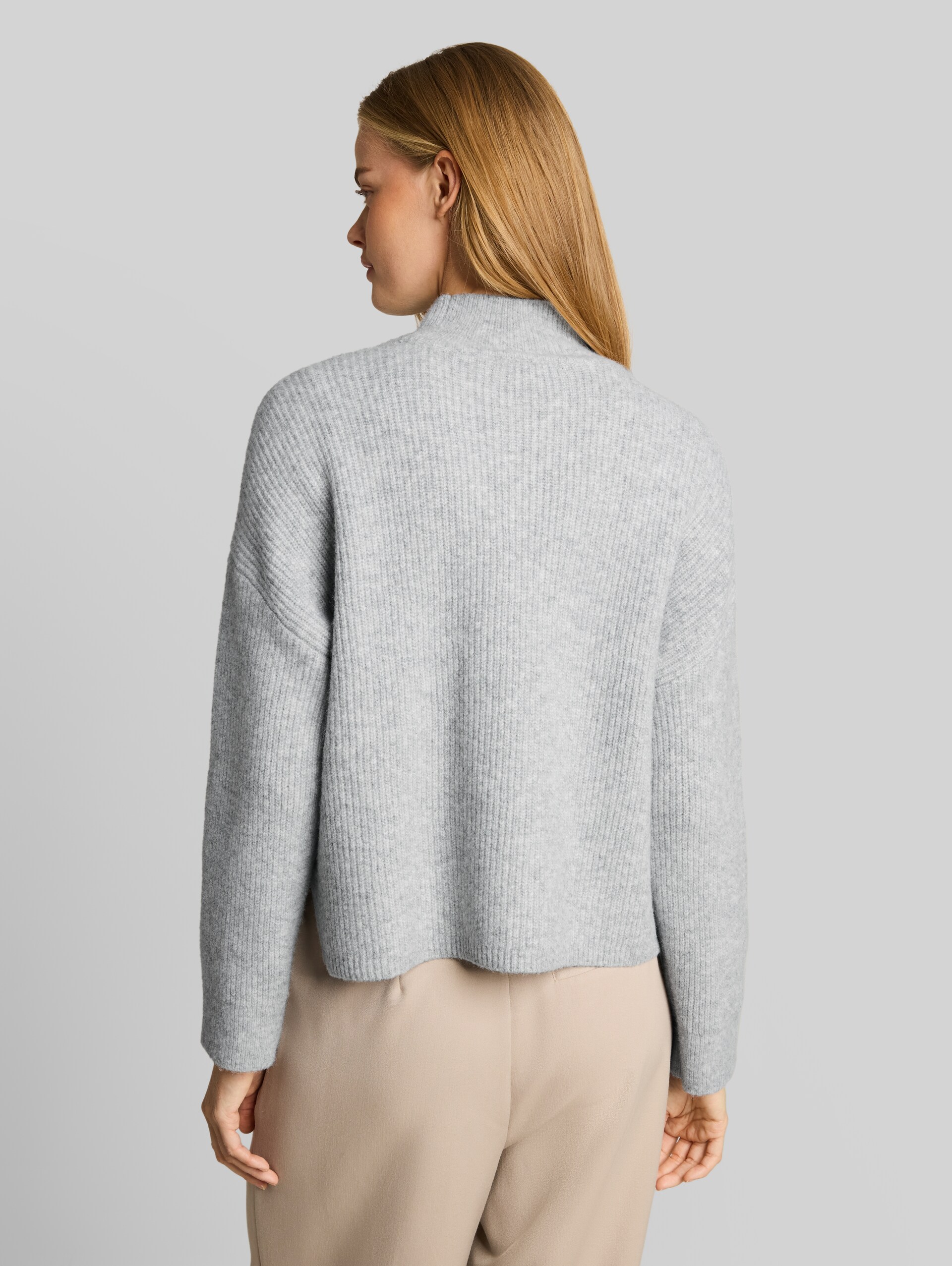 Boxy Fit Strickpullover mit Wollanteil - Light Soft Grey Melange