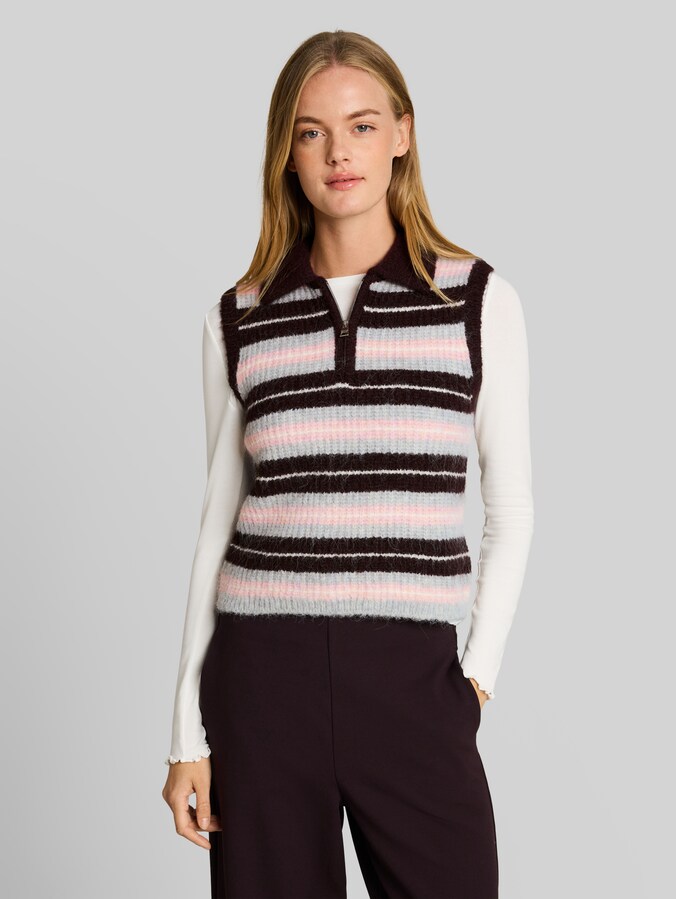 Troyer Pullunder mit Streifenmuster von Denim Female, plum pink grey stripe