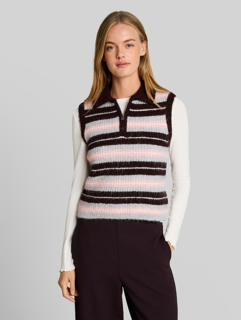 Troyer-vest met streepmotief door Denim Female, plum pink grey stripe
