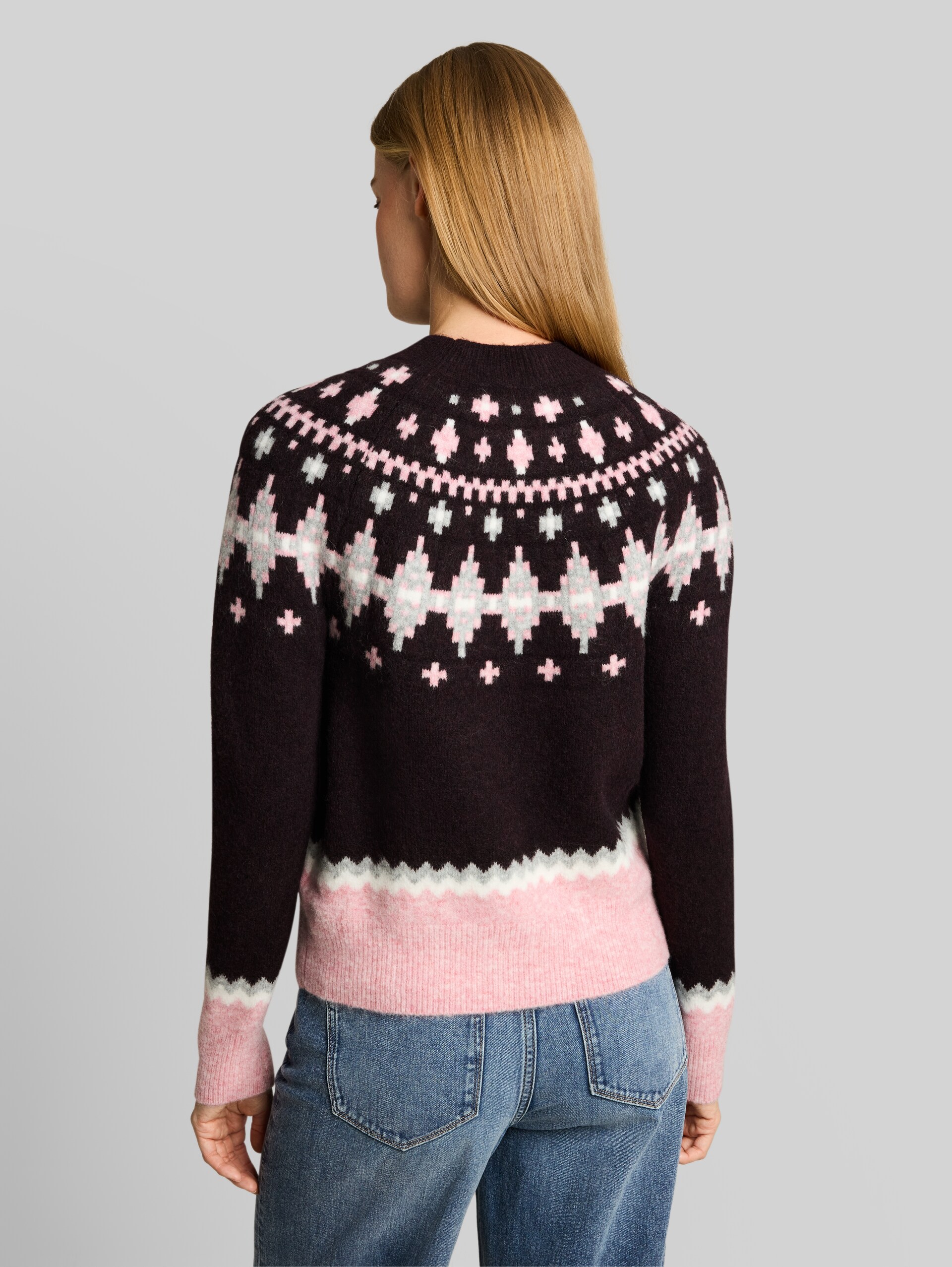 Relaxed Fit Norweger Strickpullover mit Wollanteil - plum pink grey fair isle