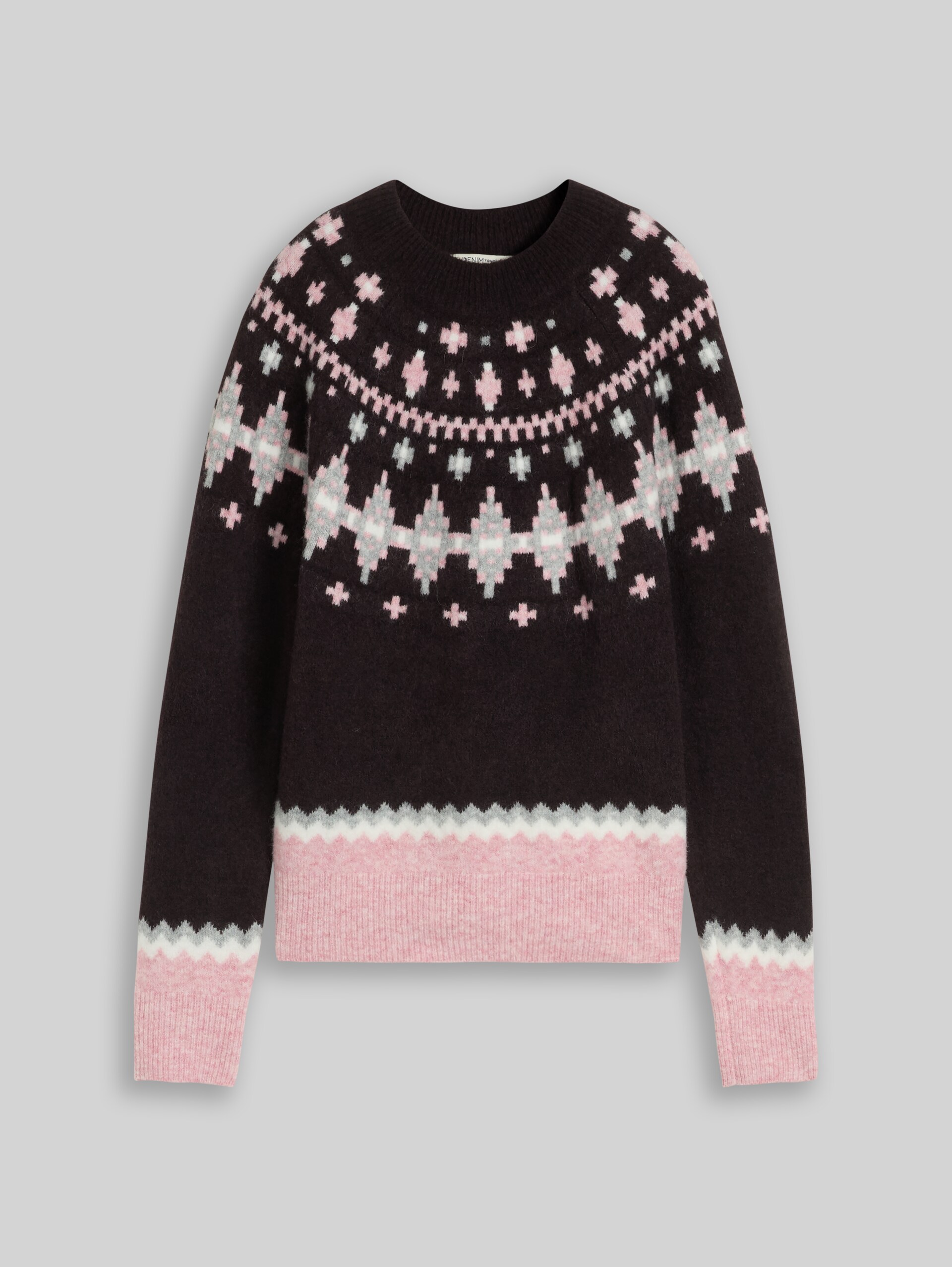 Relaxed Fit Norweger Strickpullover mit Wollanteil - plum pink grey fair isle
