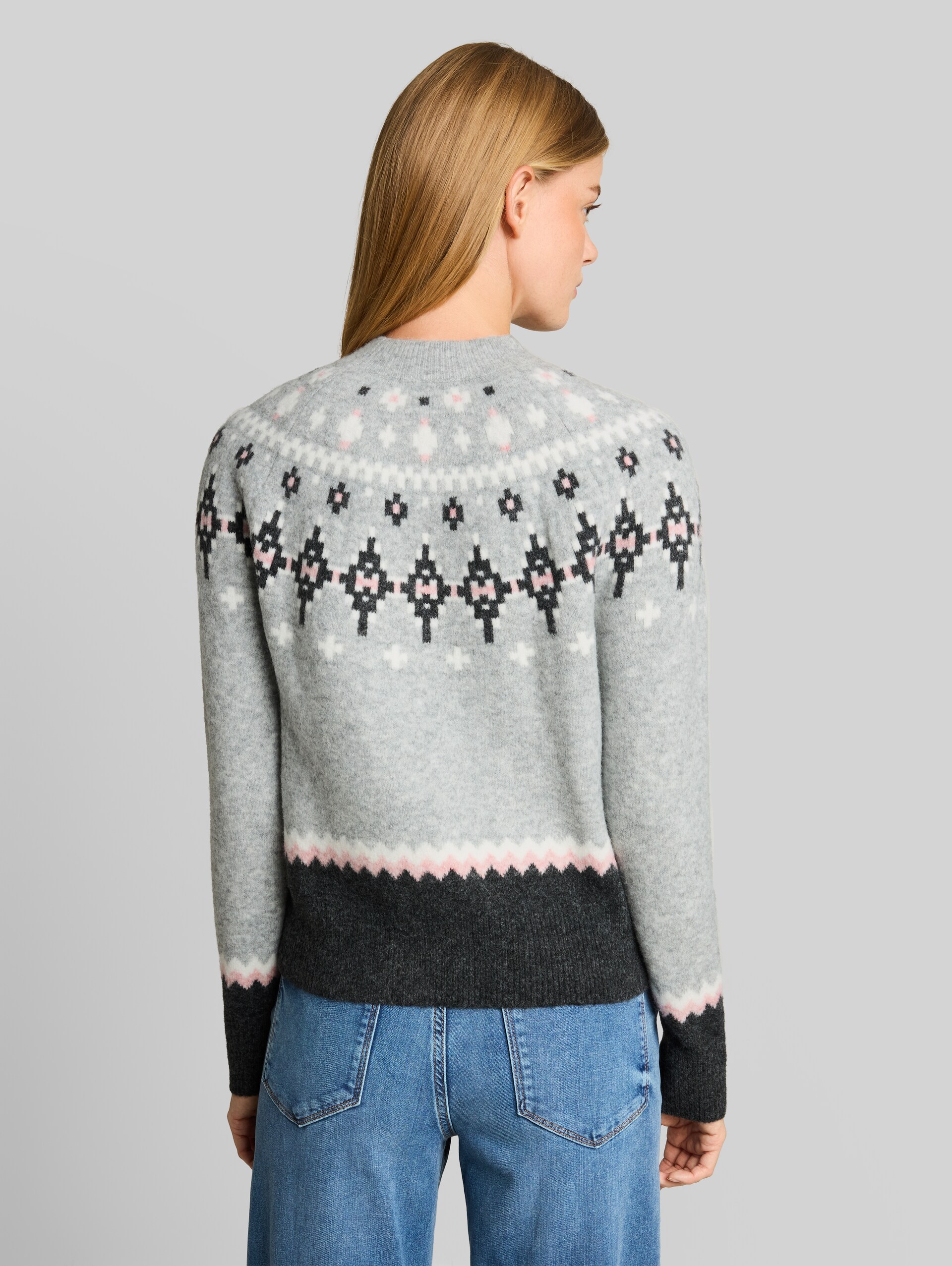 Relaxed Fit Norweger Strickpullover mit Wollanteil - grey pink fair isle