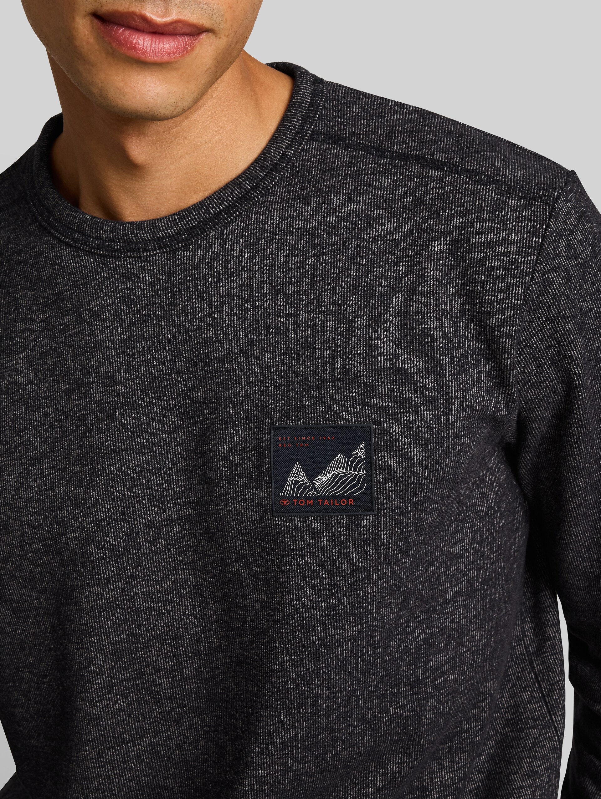 Langarmshirt mit Badge - navy black white structure - Detail-Model-Ansicht
