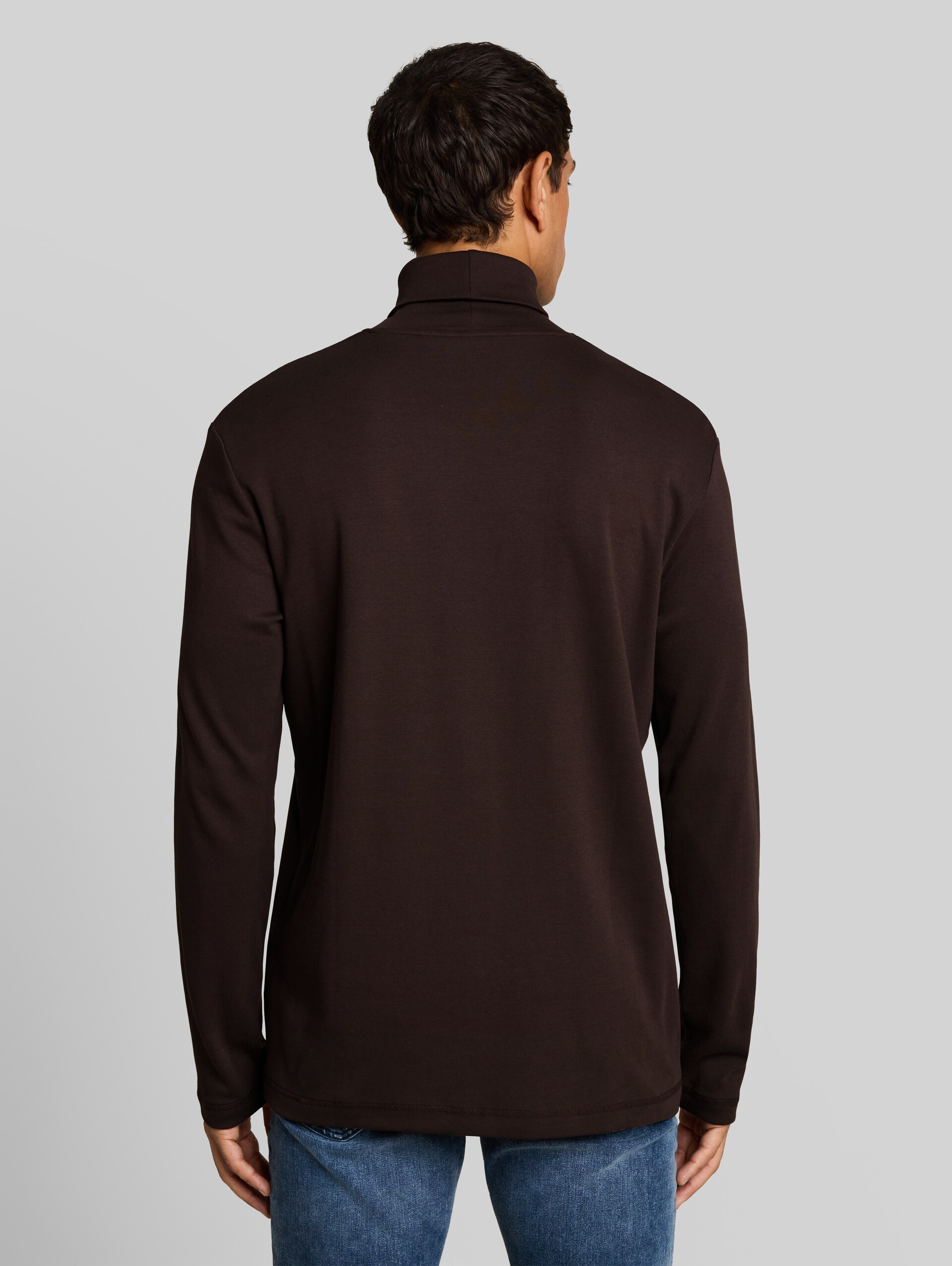 Trui met col en logoprint - Dark Chocolate Brown - Neklijn model-achteraanzicht