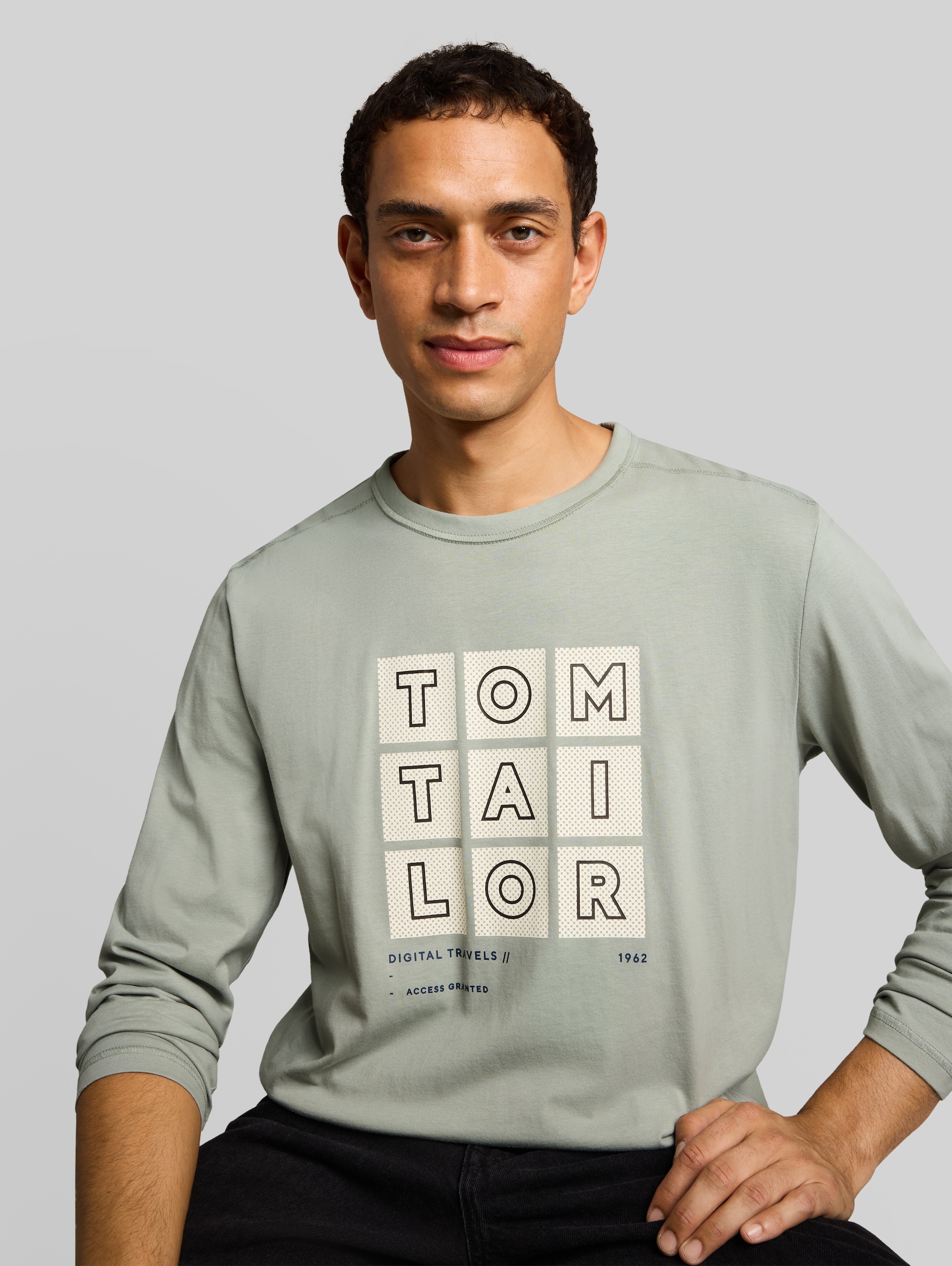 Langarmshirt mit Print - iron mint - Detail-Model-Ansicht