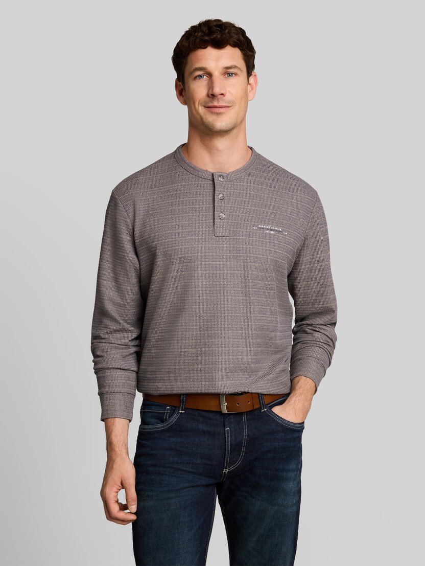 Henley-shirt met lange mouwen in gemêleerde look door Men, taupe blue inject structure