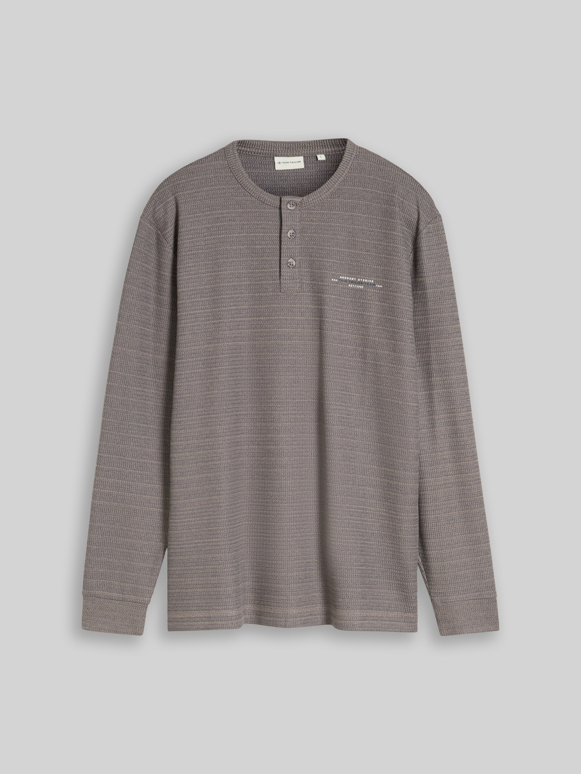 Henley Langarmshirt in Melange-Optik - taupe blue inject structure - Vorder-Produkt-Ansicht