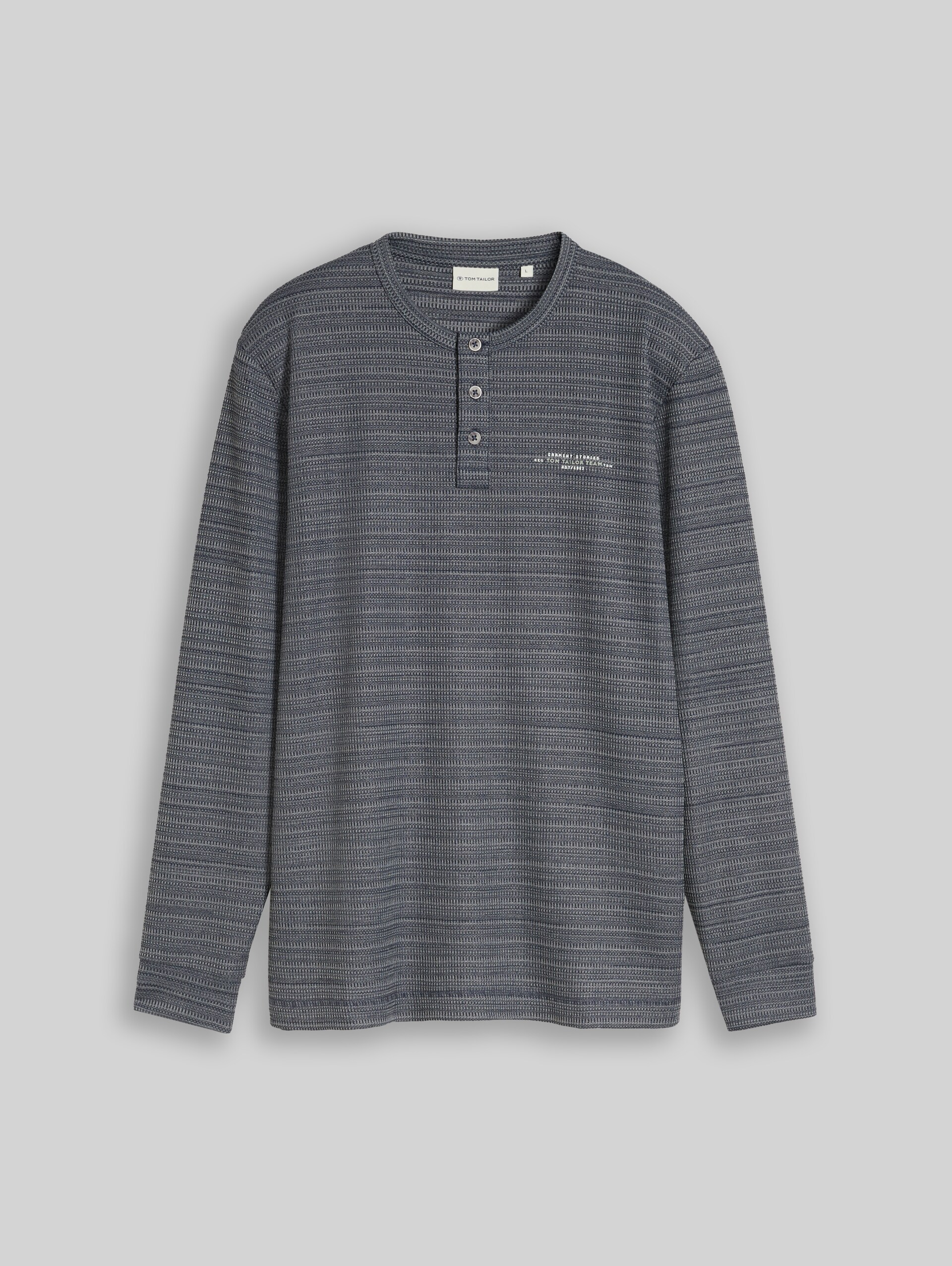 Henley-shirt met lange mouwen in gemêleerde look - blue mint inject structure - Product vooraanzicht
