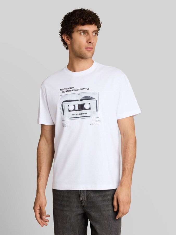 T-shirt ample imprimé par Denim Male, White