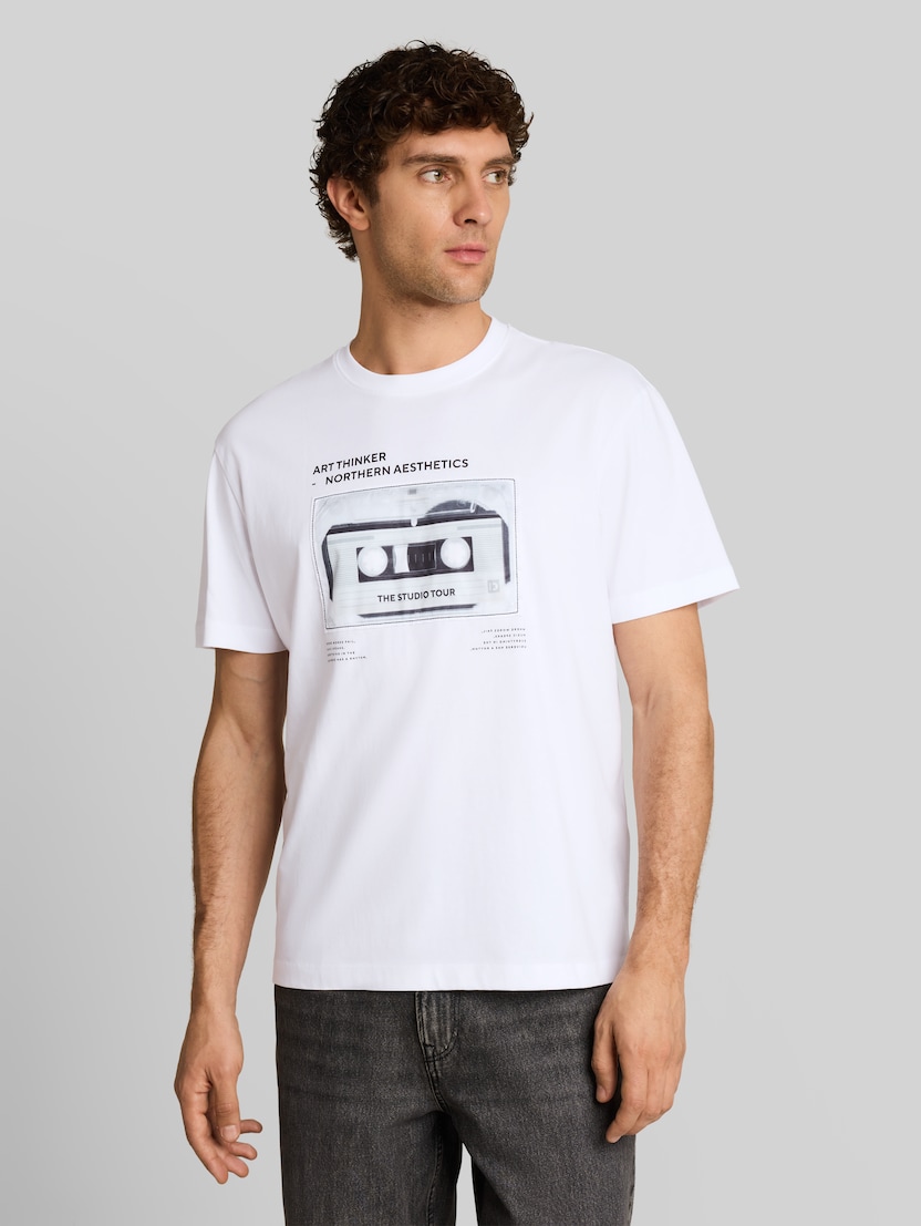 Relaxed fit T-shirt met print door Denim Male, White