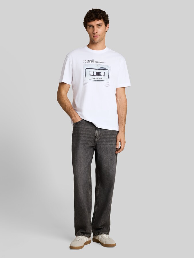 Relaxed-fit T-shirt with print by Denim Male, White