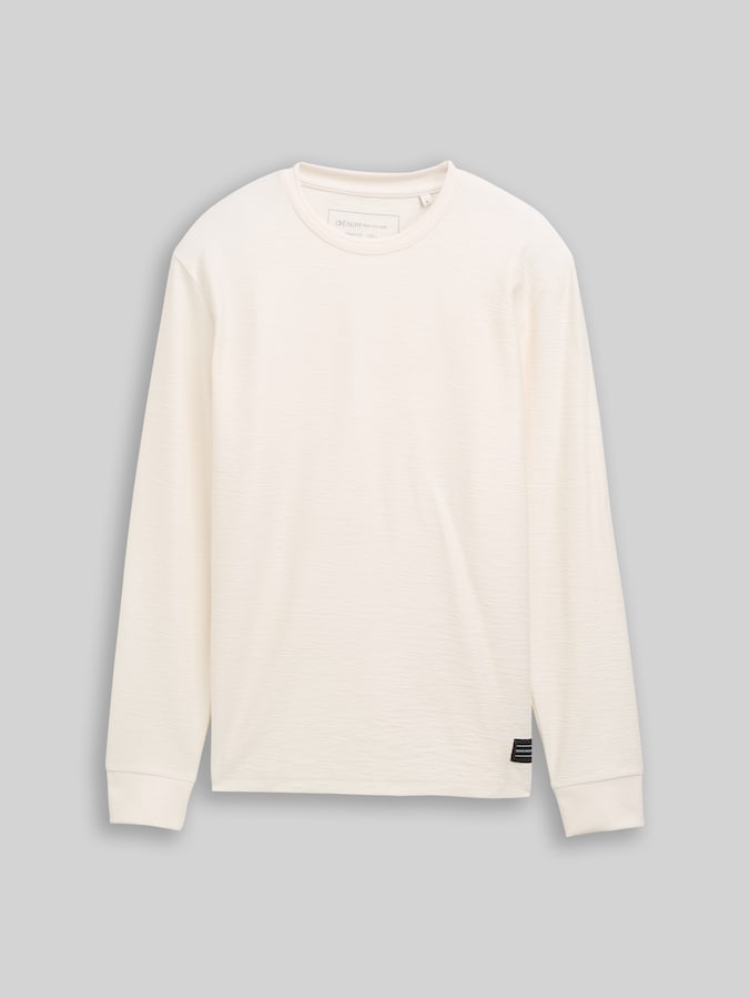 T-shirt à manches longues avec écusson logo par Denim Male, Gardenia White