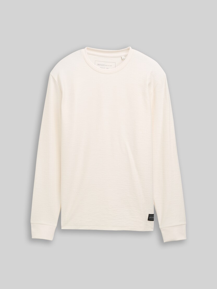T-shirt à manches longues avec écusson logo par Denim Male, Gardenia White