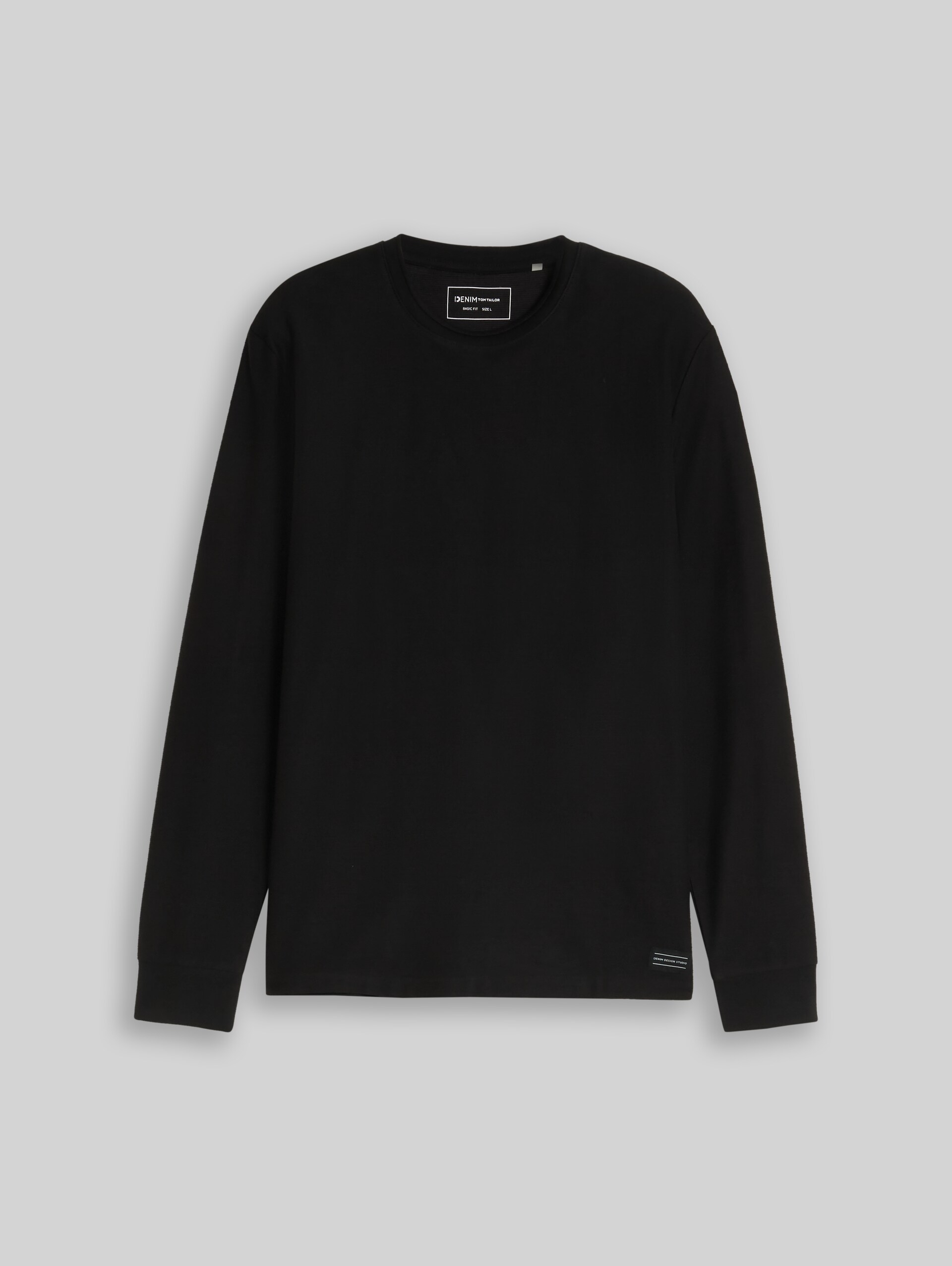 Langarmshirt mit Logo-Badge - Black - Vorder-Produkt-Ansicht