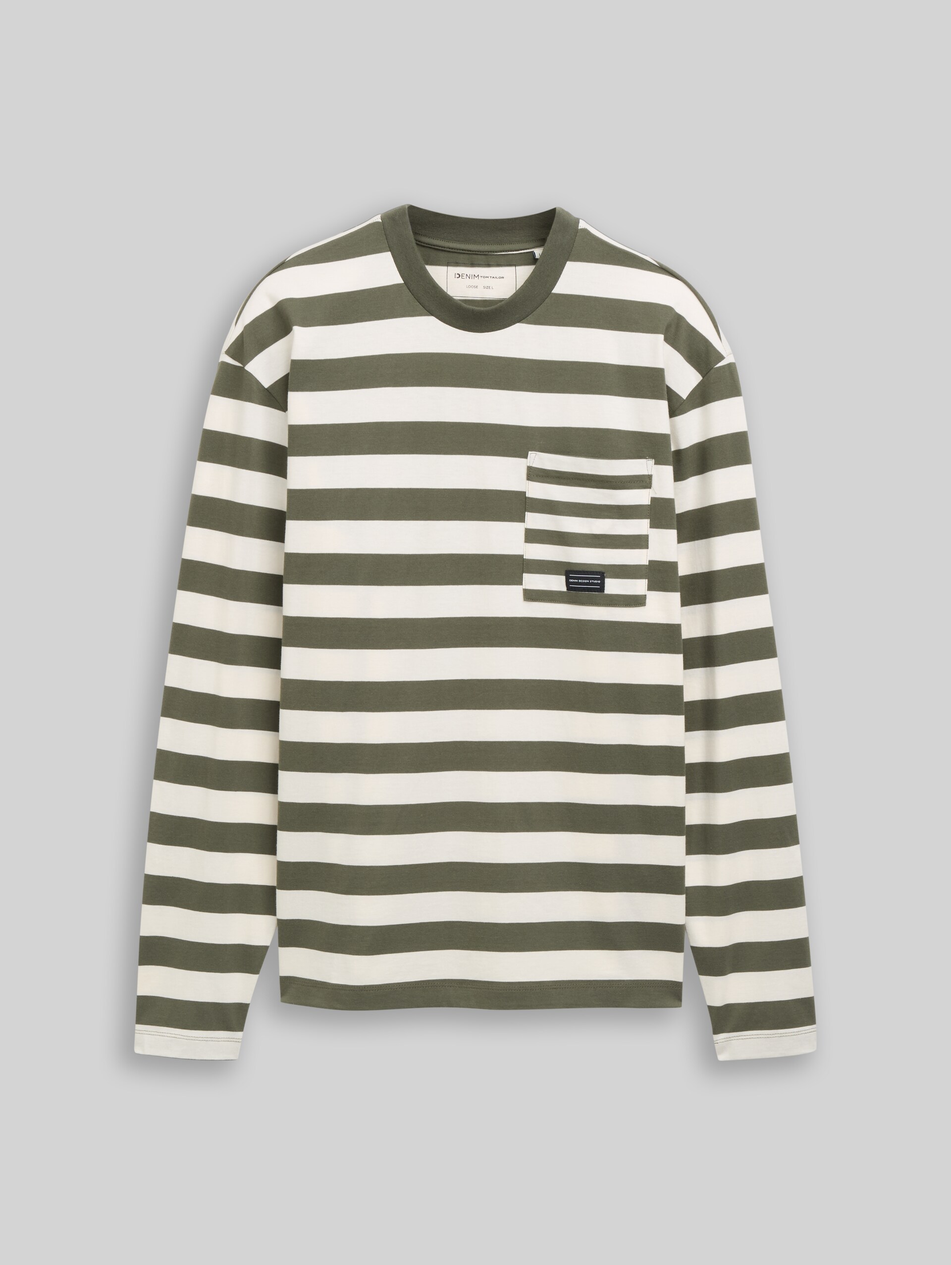 Relaxed Fit Langarmshirt mit Streifenmuster - olive green gardenia stripe - Vorder-Produkt-Ansicht