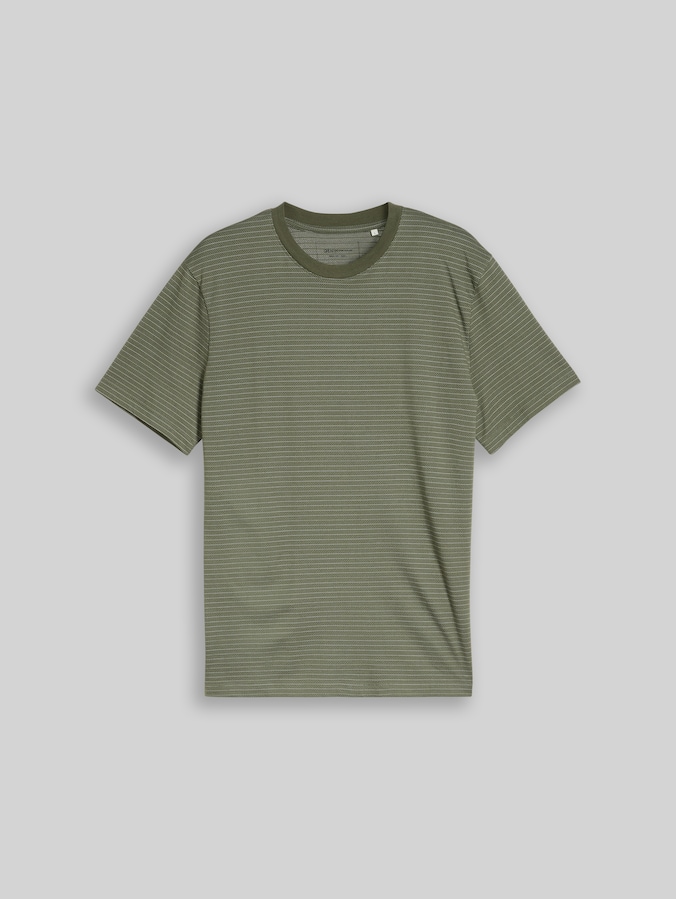 T-Shirt mit Streifenmuster von Denim Male, olive white fine stripe
