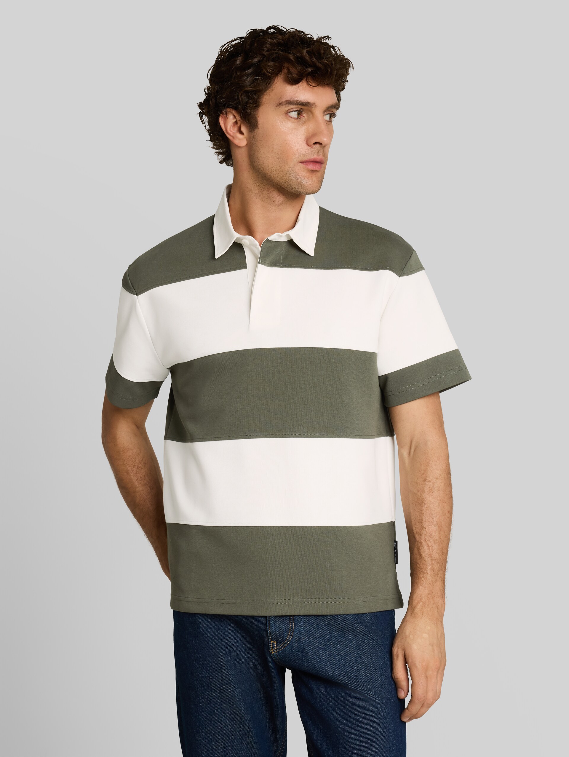 Relaxed Fit Poloshirt mit Blockstreifen - olive green gardenia stripe