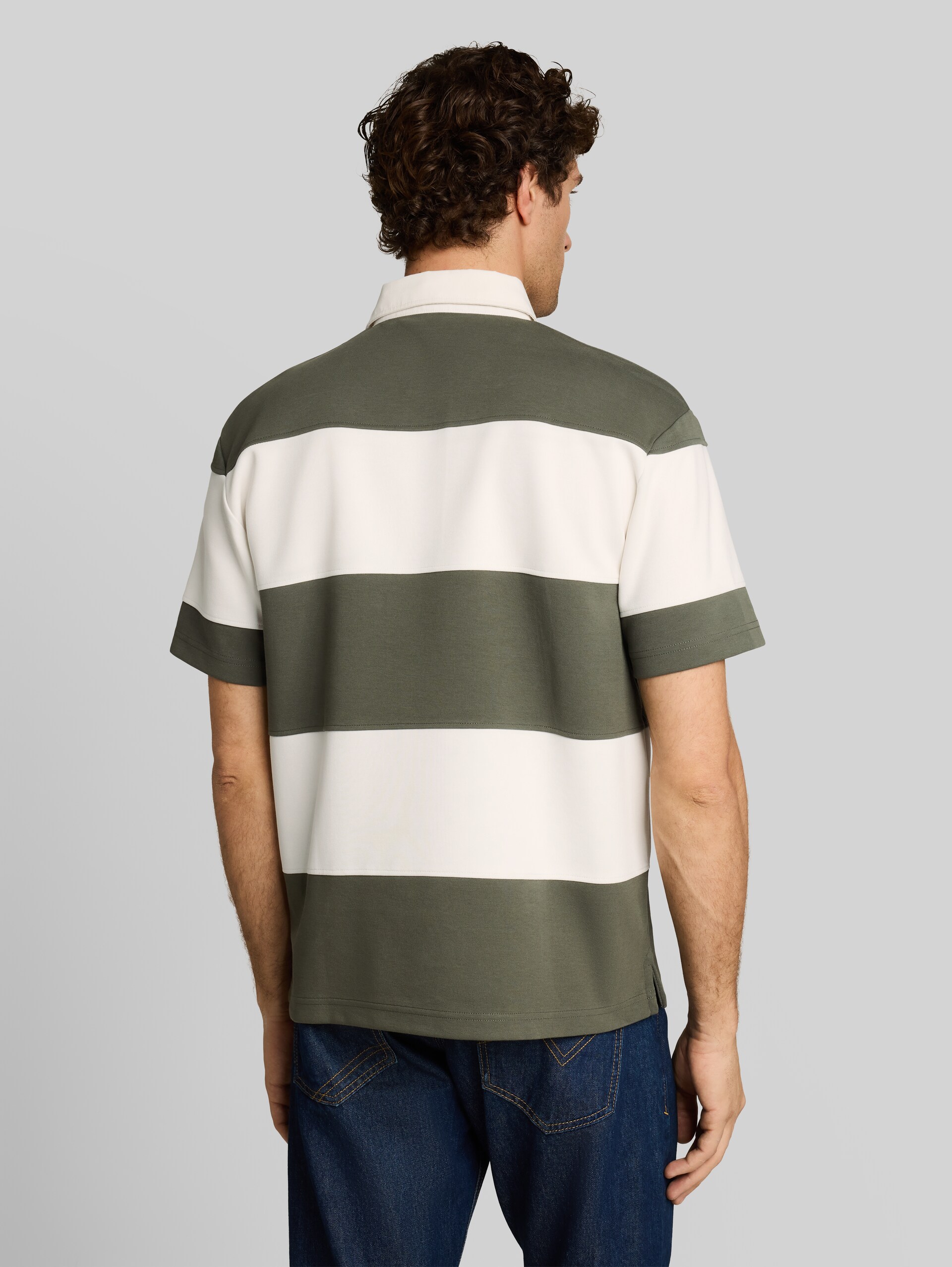 Relaxed Fit Poloshirt mit Blockstreifen - olive green gardenia stripe