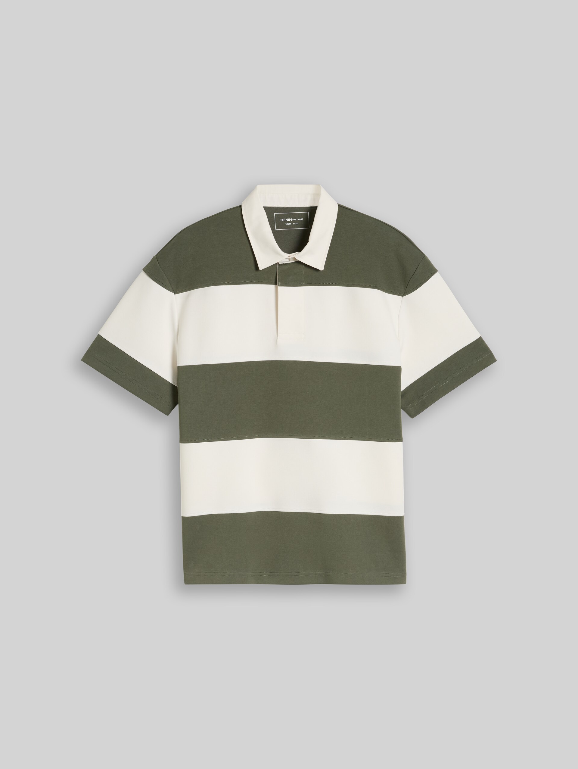 Relaxed Fit Poloshirt mit Blockstreifen - olive green gardenia stripe