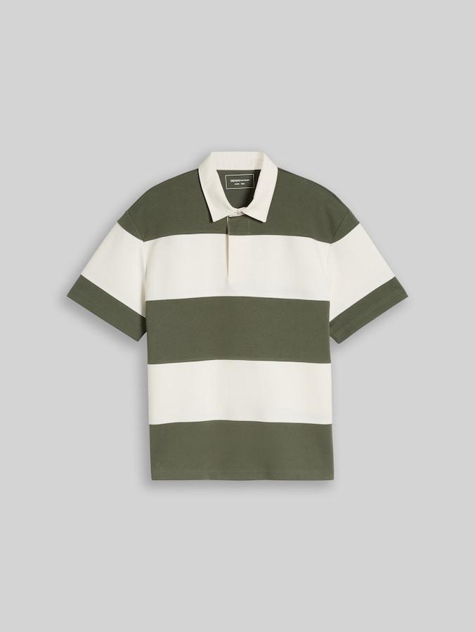 Relaxed-fit polo shirt with block stripes by Denim Male, olive green gardenia stripe