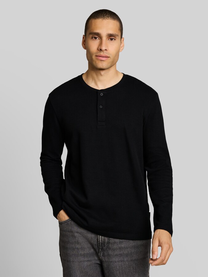 T-shirt Henley à manches longues avec col côtelé par Denim Male, Black