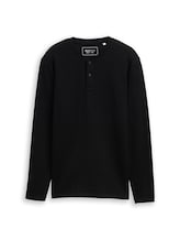 Ausgewählt, Henley Langarmshirt mit Rippstruktur von Tom Tailor, schwarz
