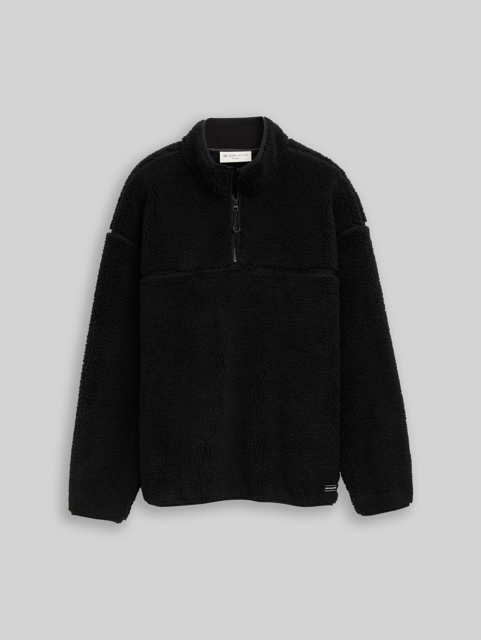 Relaxed Fit Teddy Troyer Sweatshirt - Black - Vorder-Produkt-Ansicht