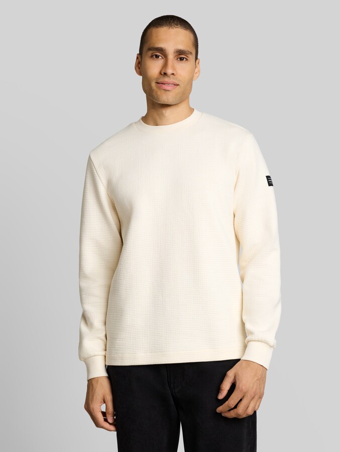 Sweatshirt met wafelstructuur door Denim Male, Gardenia White