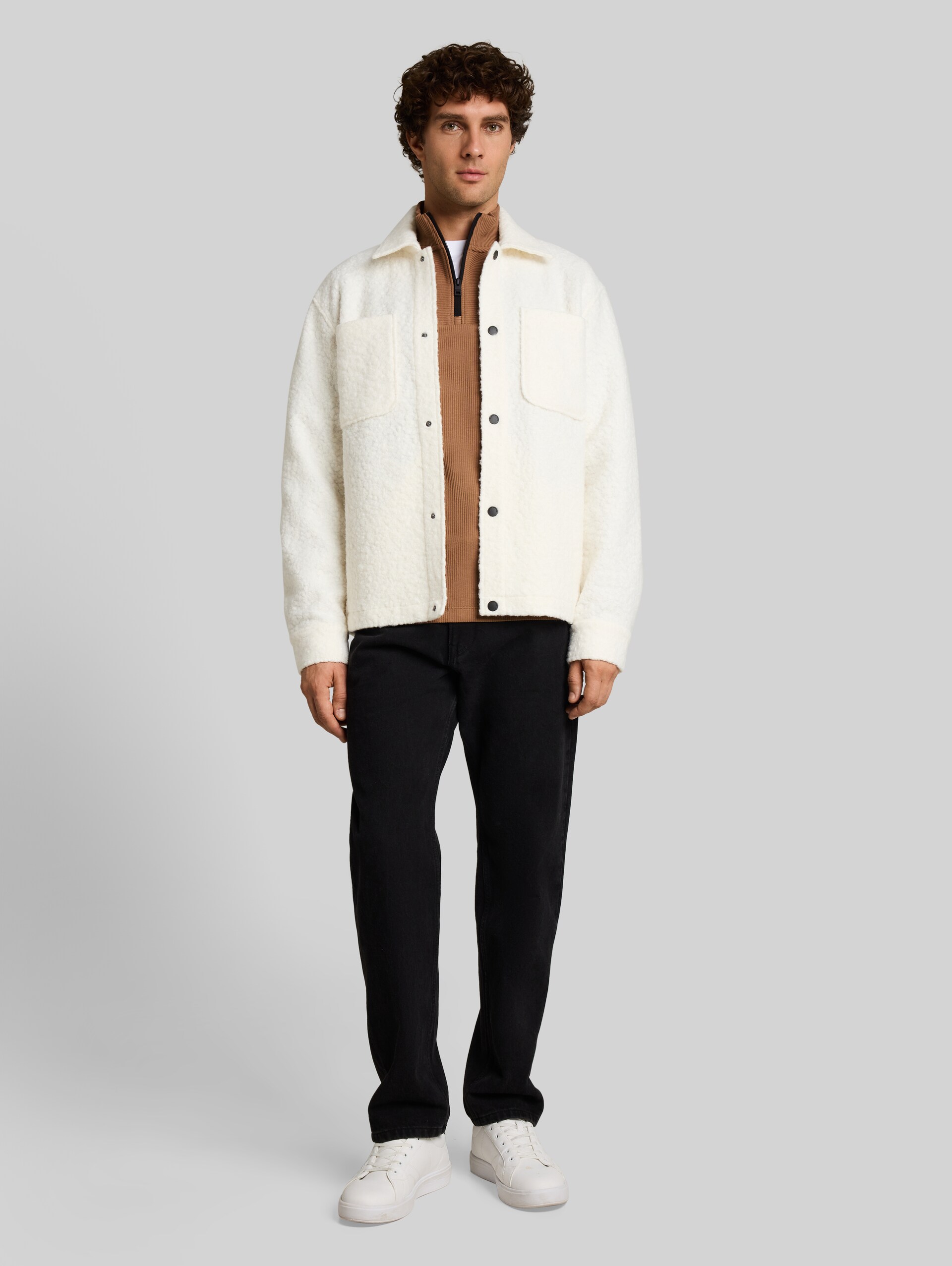 Troyer Langarmshirt mit Reißverschluss - malt brown - Model-Vorderansicht